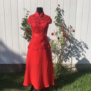 Chinese Full Length Gown Red Wedding Dress, M